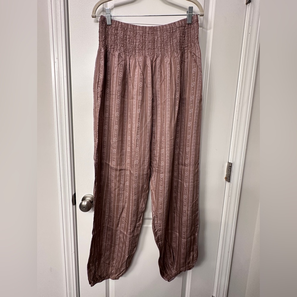 Lotus & Luna Beige Patterned Wide-Leg Pants